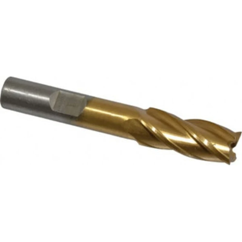 Value Collection 7/16, 1 LOC, 3/8 Shank Diam, 2-11/16 OAL, 4 Flute, High Speed Steel Square End Mill Single End, TiN ...